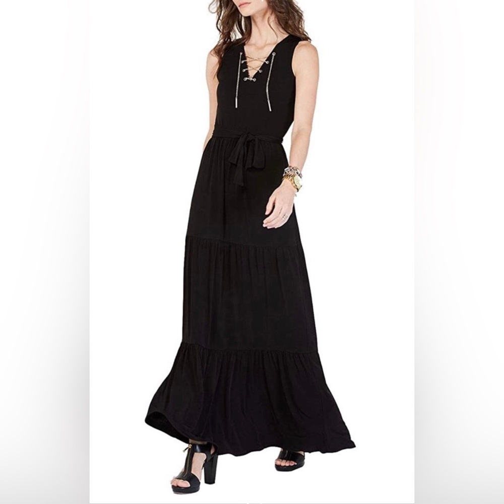 Michael Kors Black Lace-Up Maxi Dress Size Medium NEW